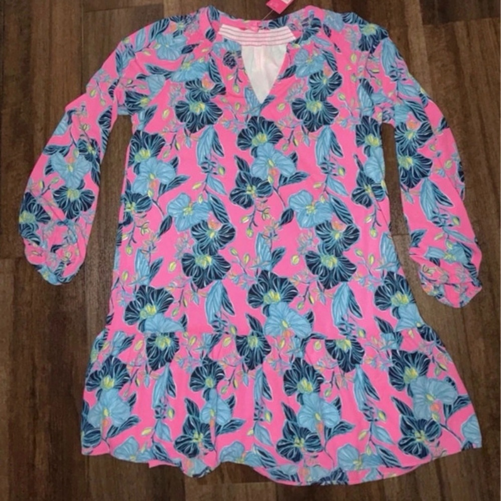 Lilly Pulitzer Lucee Long Sleeve Dress Pink Isle Blooming For You L 009192 new